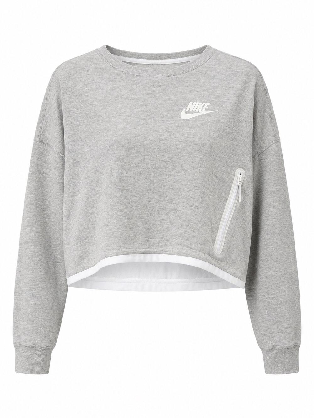 Nike Gray Cropped Crewneck Sweatshirt With Zip Pocket Size M